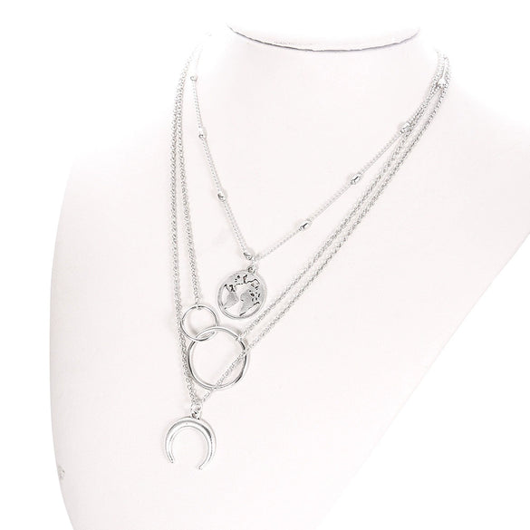 New Necklace Fashion Multilayer Moon Map Bohemian Style Multilayer Necklace For Women