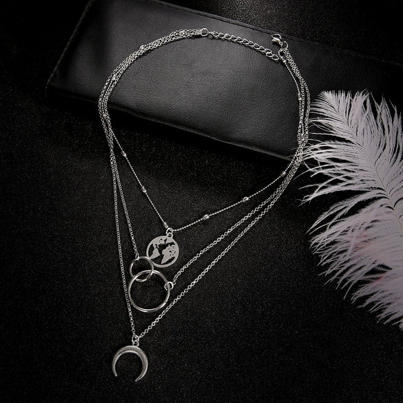 New Necklace Fashion Multilayer Moon Map Bohemian Style Multilayer Necklace For Women