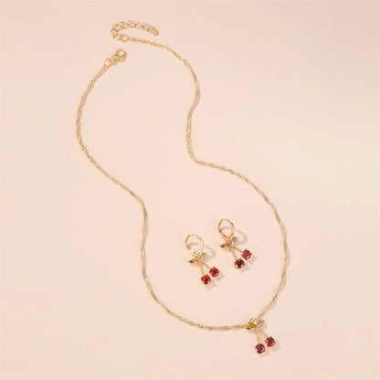 New Necklace Fashion Temperament Pomegranate Red Cherry Necklace Simple Wild Crystal Earrings Pendant Necklace Wholesale Gooddiy