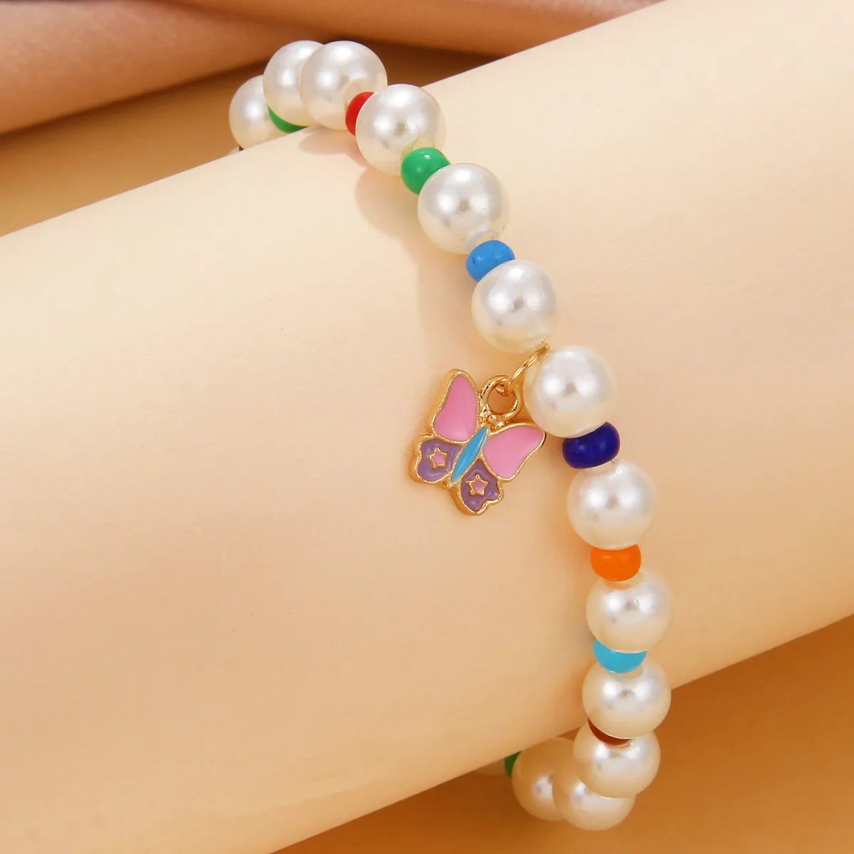 New Oil Dripping Butterfly Necklace European And American Bohemian Color Imitation Pearl Necklace Bracelet Anklet Set