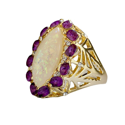 New Opal Gold Ring With Diamonds European And American Fashion Exaggerated Ring