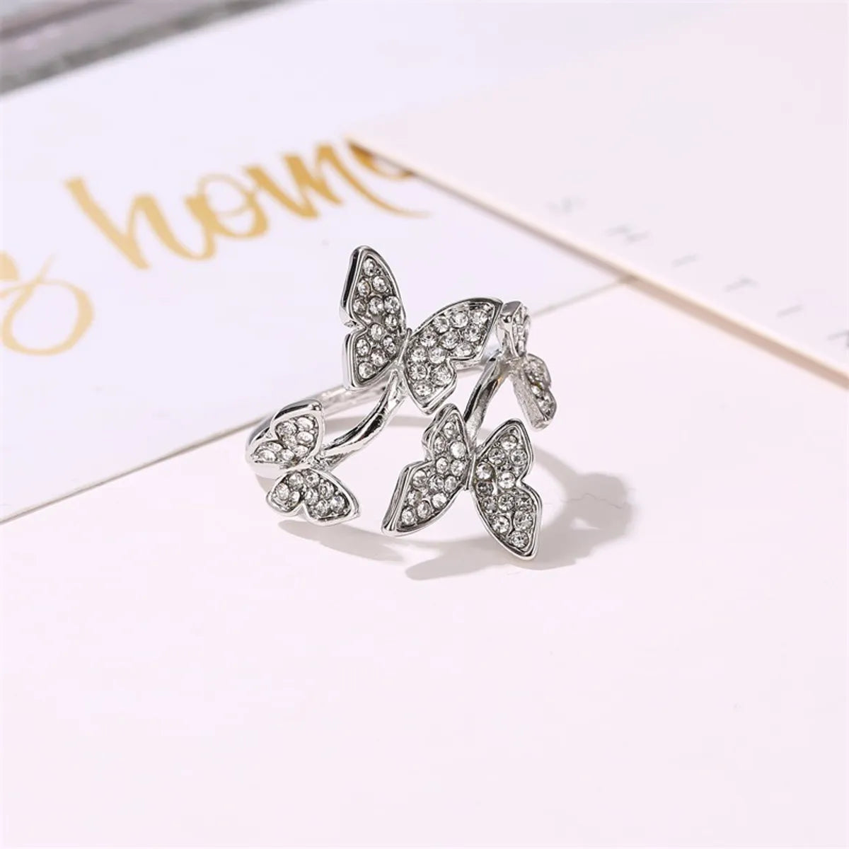 New Opening Ring Hand Ornament Full Diamond Four Butterfly Ring Finger Opening Ring Wholesale Gooddiy