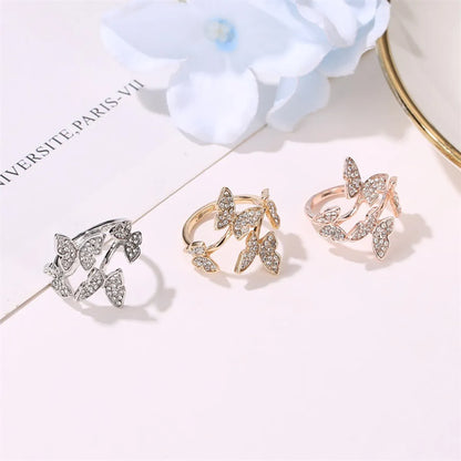 New Opening Ring Hand Ornament Full Diamond Four Butterfly Ring Finger Opening Ring Wholesale Gooddiy