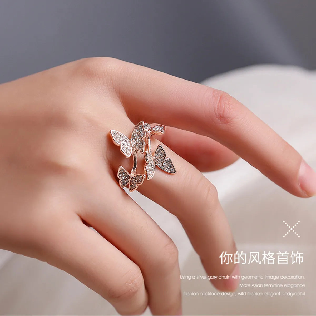 New Opening Ring Hand Ornament Full Diamond Four Butterfly Ring Finger Opening Ring Wholesale Gooddiy