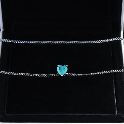 New Paraiba Pendant Heart-shaped Necklace Lake Blue Fashion Extension Chain Clavicle Chain