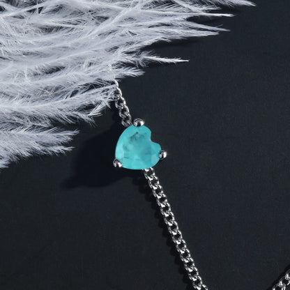 New Paraiba Pendant Heart-shaped Necklace Lake Blue Fashion Extension Chain Clavicle Chain