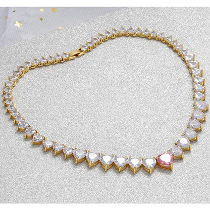 New Peach Heart Zircon Necklace Pink Heart Necklace Cross-border Exclusively Necklace