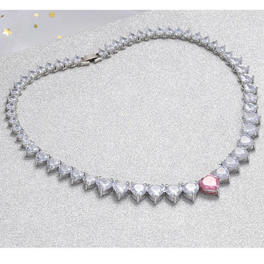 New Peach Heart Zircon Necklace Pink Heart Necklace Cross-border Exclusively Necklace