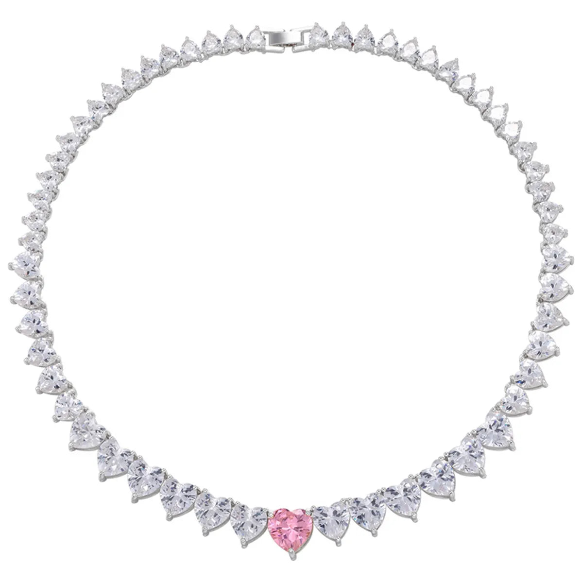 New Peach Heart Zircon Necklace Pink Heart Necklace Cross-border Exclusively Necklace