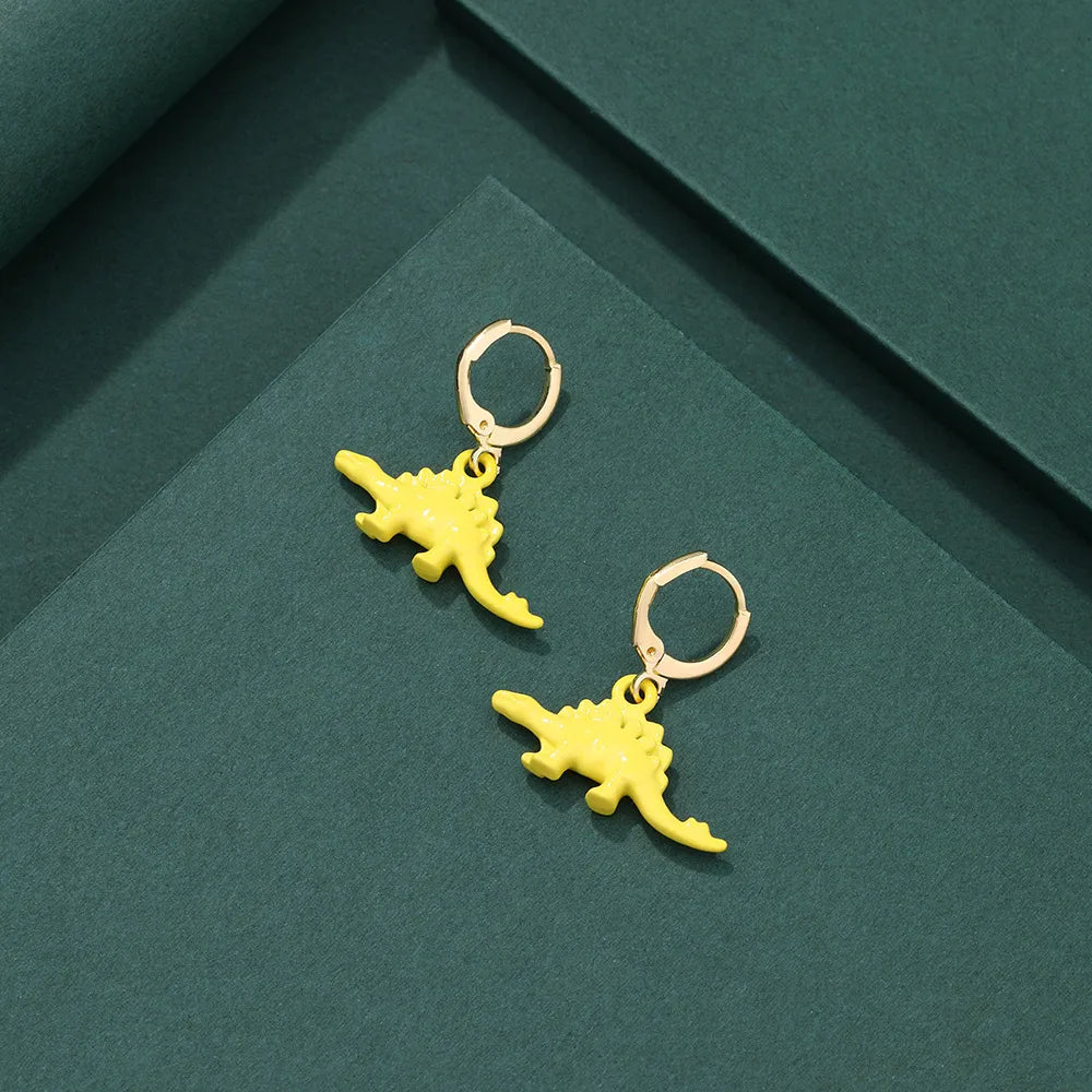 New Personality Cartoon Dinosaur Earrings Fashion Small Cute Dinosaur Multicolor Earrings