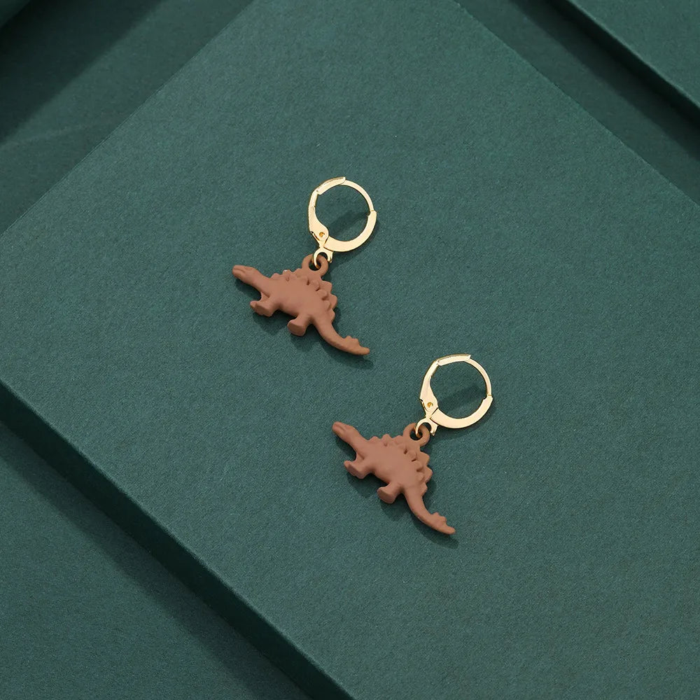 New Personality Cartoon Dinosaur Earrings Fashion Small Cute Dinosaur Multicolor Earrings