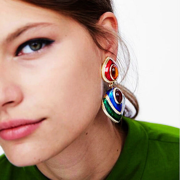 New Personality Exaggerated Resin Earrings Big Alloy Earrings Fashion Creative Retro Earrings Earrings