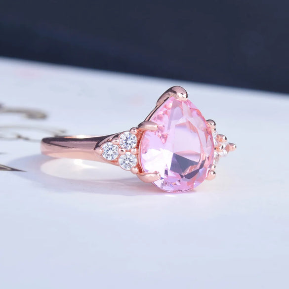 New Pink Diamond Rose Gold Drop Pear Shaped Ring European And American Simple Ring Female