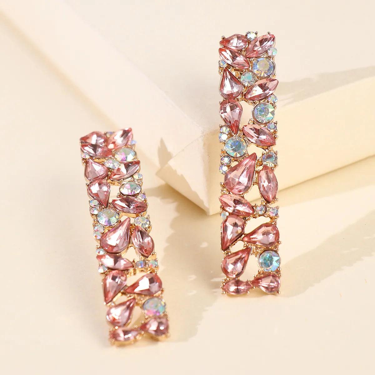 New Pink Series Earrings Geometric Earrings Water Drop Square Diamond Pink Girl Heart Wholesale Gooddiy