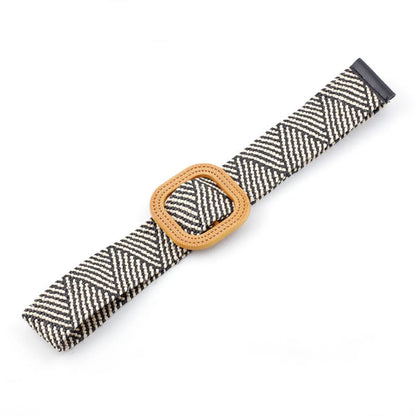 New Pp Straw Woven  Round Buckles Fashion Casual Decoration All-Match Trousers Elastic Belt