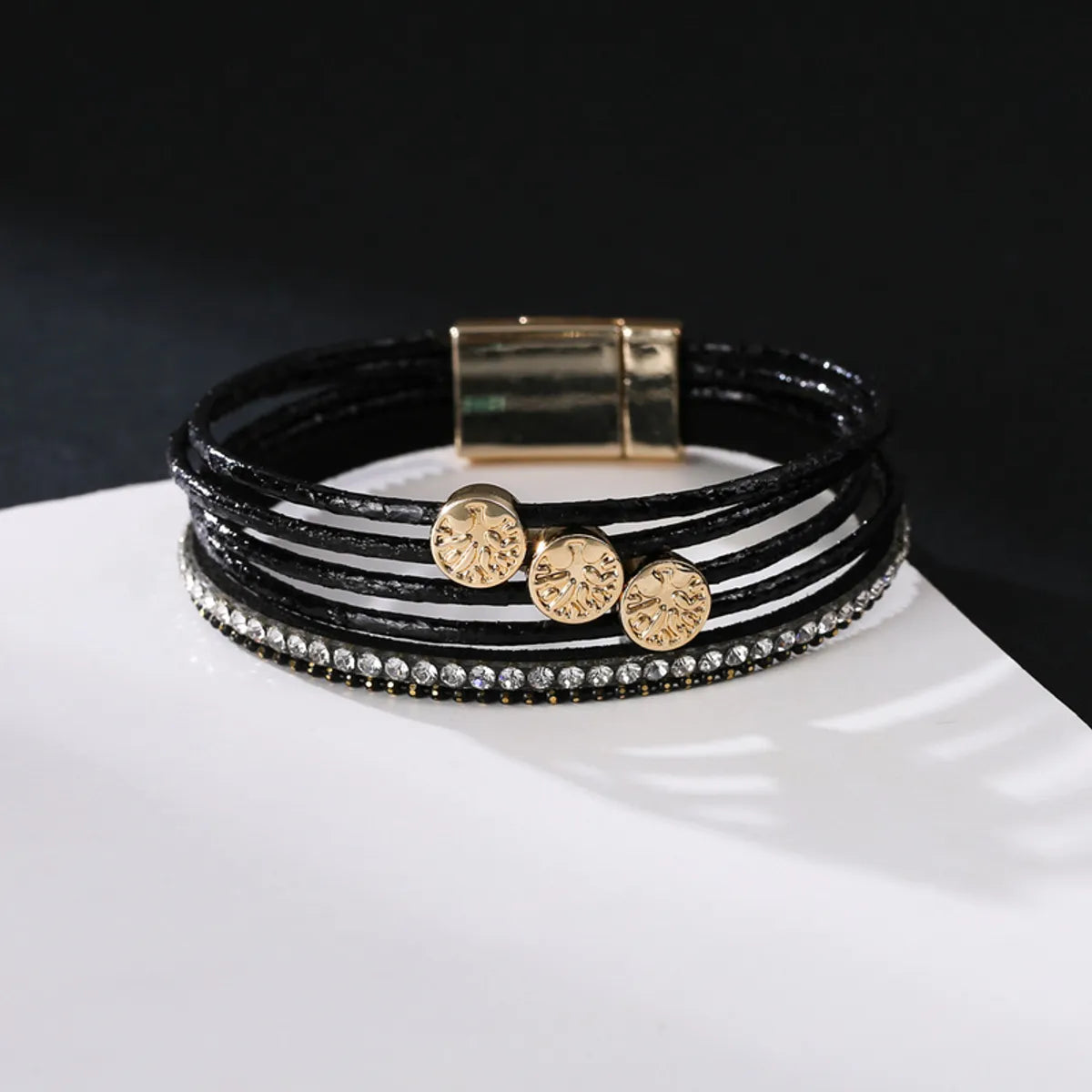 New Pu Leather Multi-Piece Diamond Bracelet