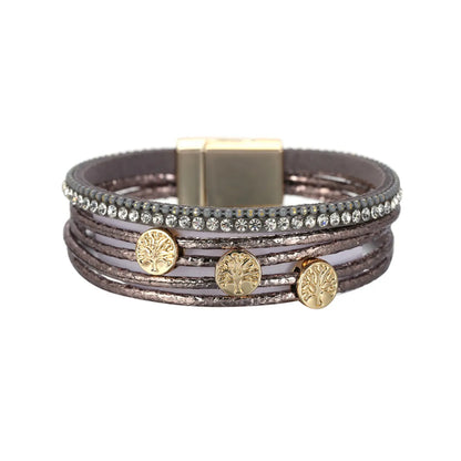 New Pu Leather Multi-Piece Diamond Bracelet