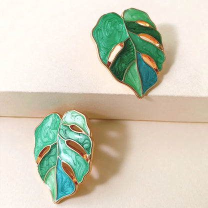 Fashion Leaf Alloy Acrylic Earrings Ear Studs