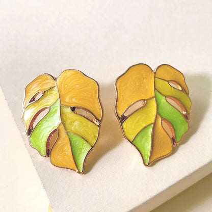 Fashion Leaf Alloy Acrylic Earrings Ear Studs