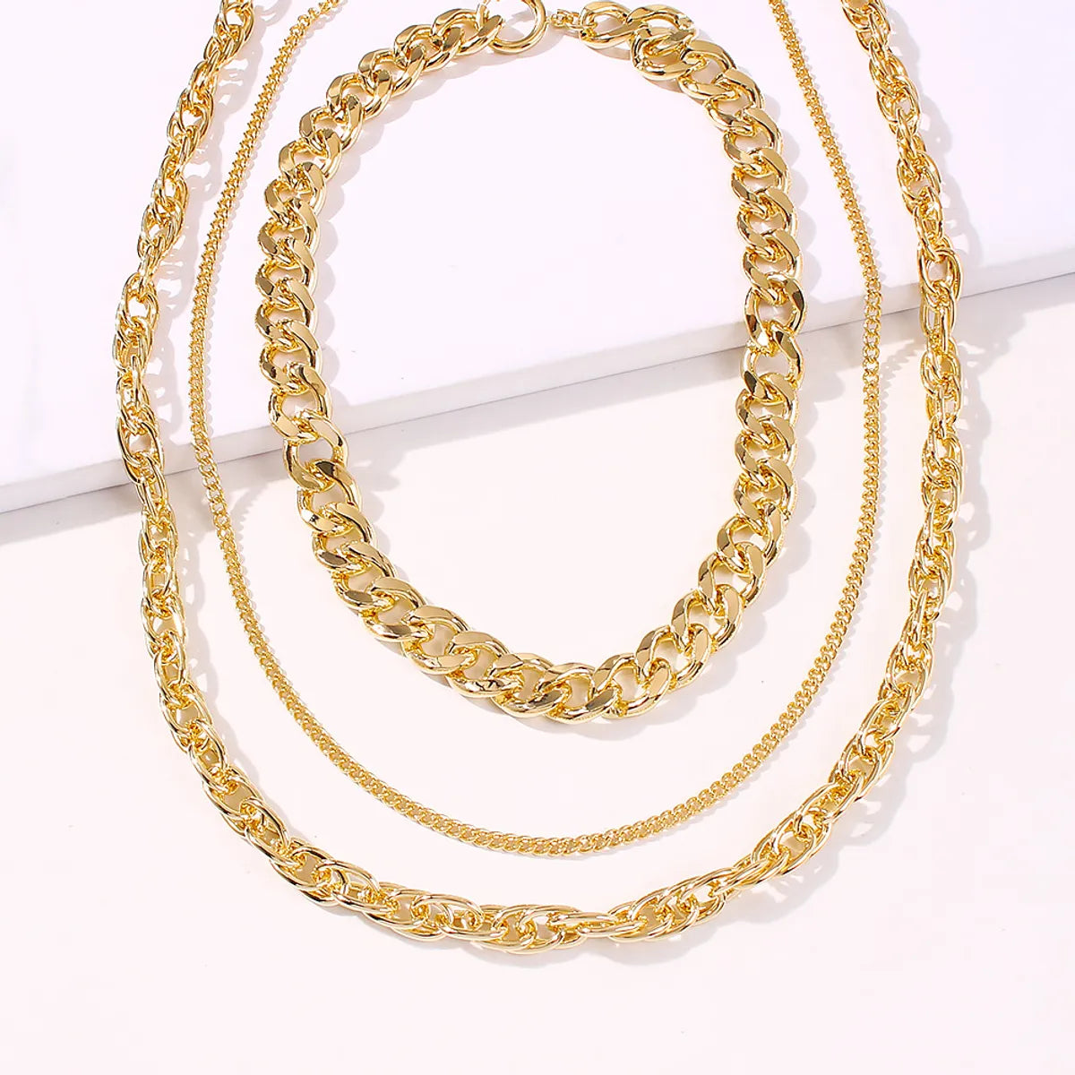 New Punk Style Simple  Metal Texture Multilayer Thick Chain Necklace