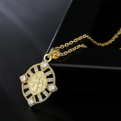 New Real Gold Electroplating Religious Series Pendant Copper Micro-inlaid Zircon Necklace