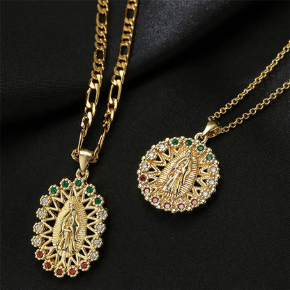 New Religious Jewelry Golden Virgin Mary Necklace Zircon Necklace Female Wholesale