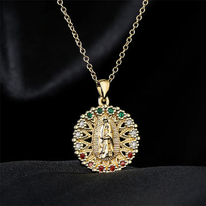 New Religious Jewelry Golden Virgin Mary Necklace Zircon Necklace Female Wholesale