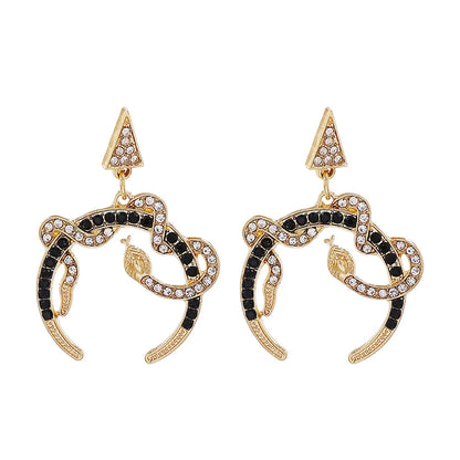 New Retro Exaggerated Coiled Snake Shape Alloy Diamond Earrings