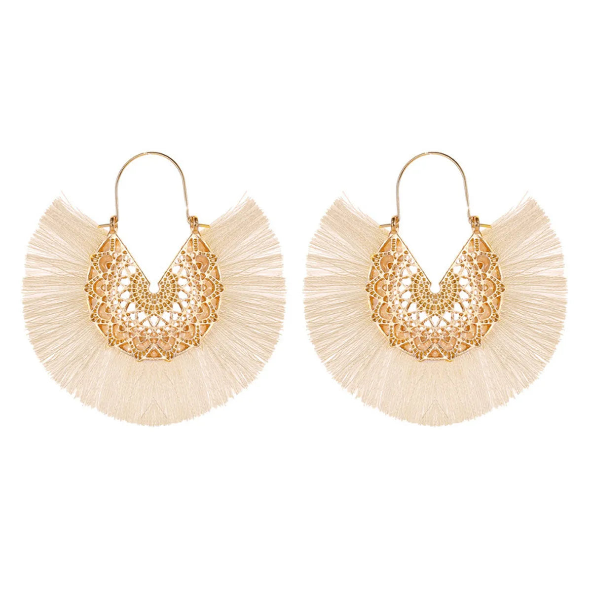 New Retro Exaggerated Fan-shaped Lace Patter Ethnic Style New Tassel Earrings Wholesale