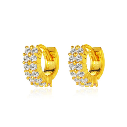 New  Retro Geometric Ring Circle Round Full Diamond Ear Buckle  Gold-Plated Ear Clip Wholesale