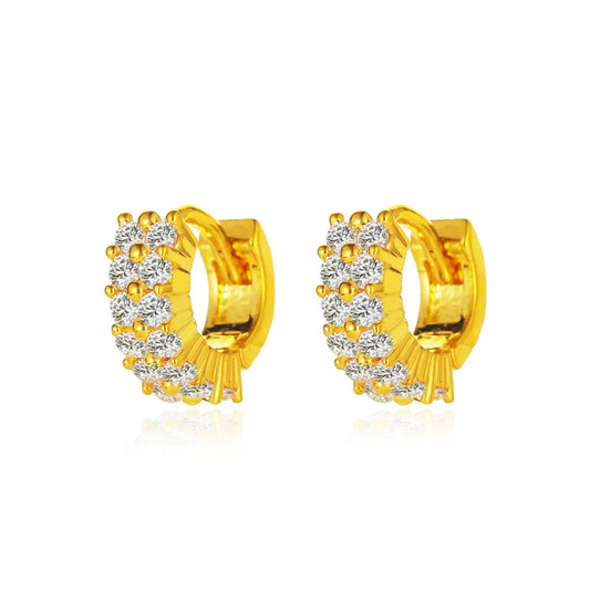 New  Retro Geometric Ring Circle Round Full Diamond Ear Buckle  Gold-Plated Ear Clip Wholesale