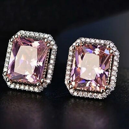 New Retro Pink Diamond Zircon Copper Platinum Plated Copper Earrings