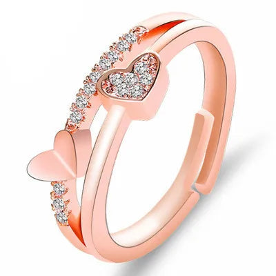 New Ring Creative Heart-To-Heart Printing Live Mouth Ring Temperament Heart-Shaped Opening Adjustable Ring Wholesale