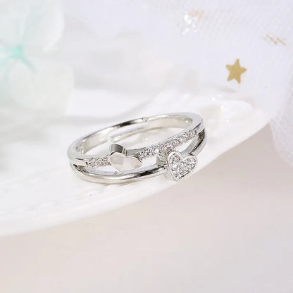 New Ring Creative Heart-To-Heart Printing Live Mouth Ring Temperament Heart-Shaped Opening Adjustable Ring Wholesale