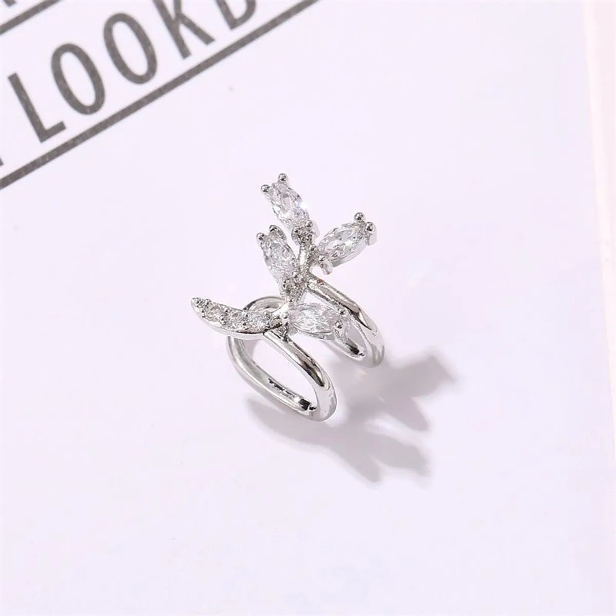 New Rose Ear Clip Zircon Ear Clip Sweet Leaf Curved Ear Bone Clip Earrings