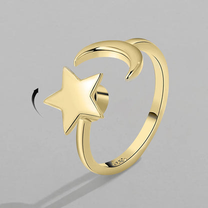 New Rotating Star And Moon Cross-Bright Copper Zircon Index Finger Ring