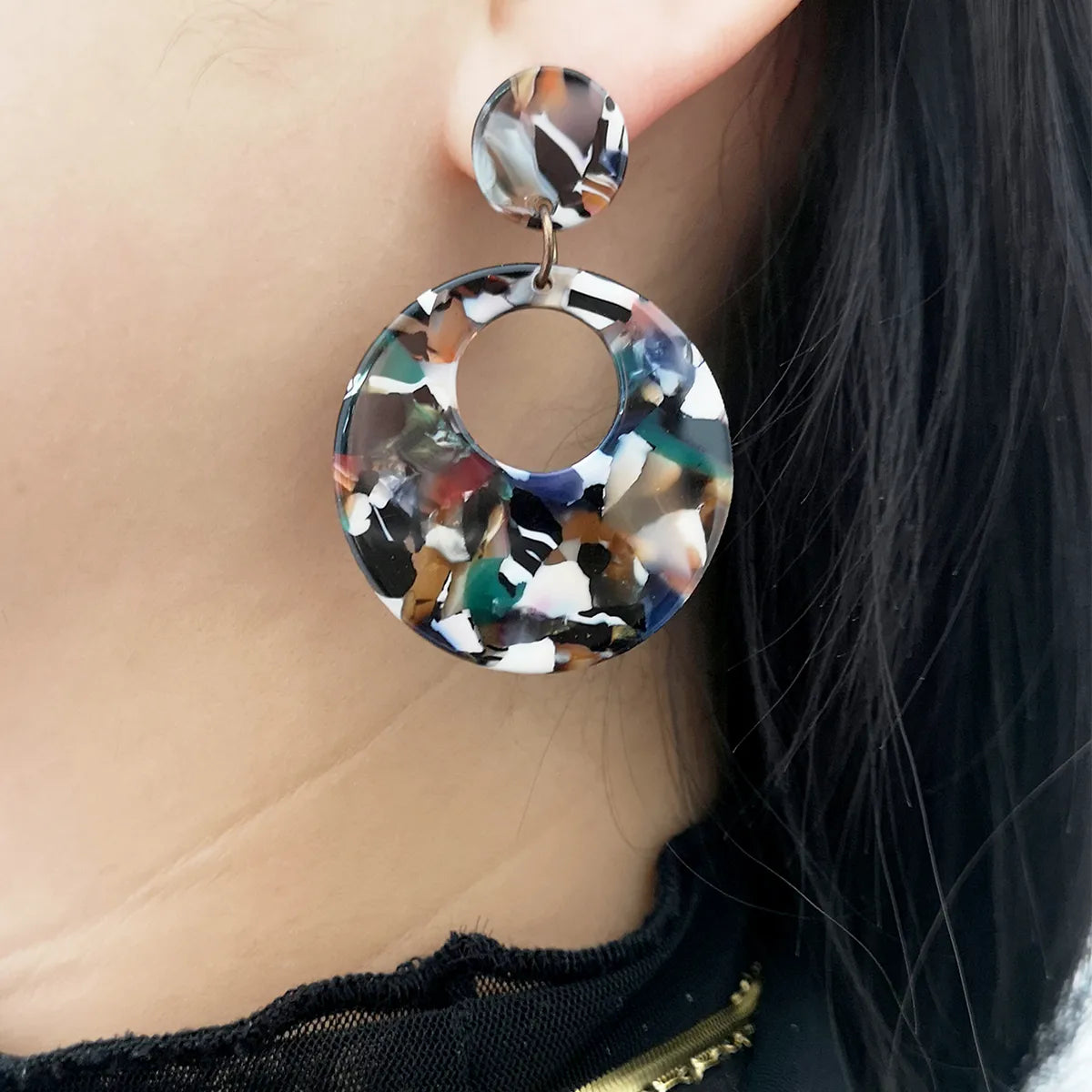 New Round Acrylic Fashion Multicolor Round Alloy Earrings Jewelry Women