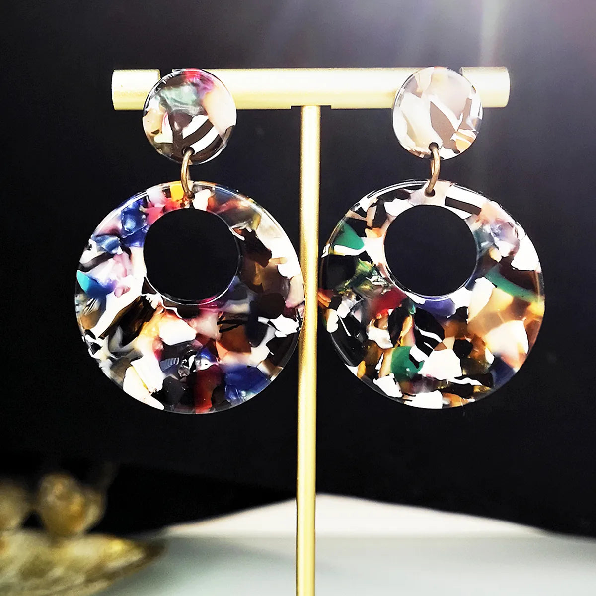 New Round Acrylic Fashion Multicolor Round Alloy Earrings Jewelry Women