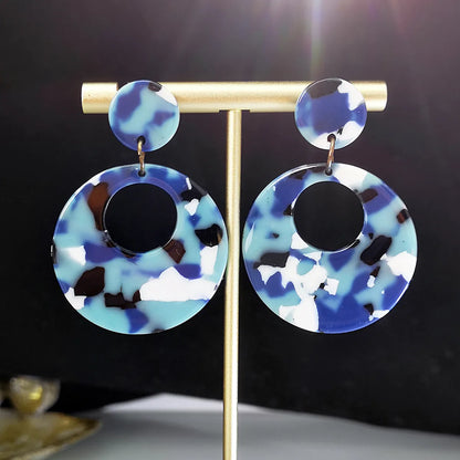 New Round Acrylic Fashion Multicolor Round Alloy Earrings Jewelry Women