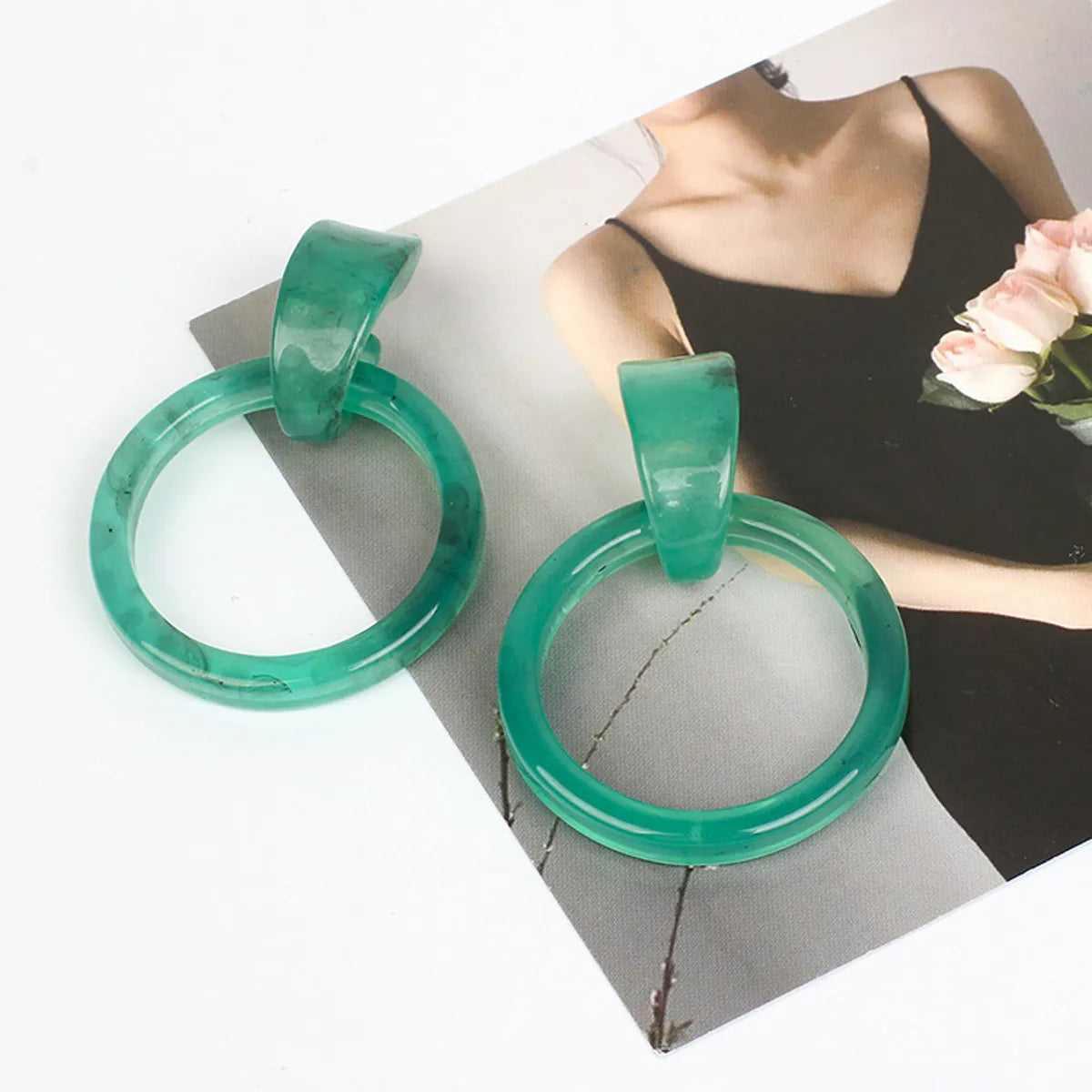 New Round Geometric Acrylic Acetate Green Resin Fashion Earrings