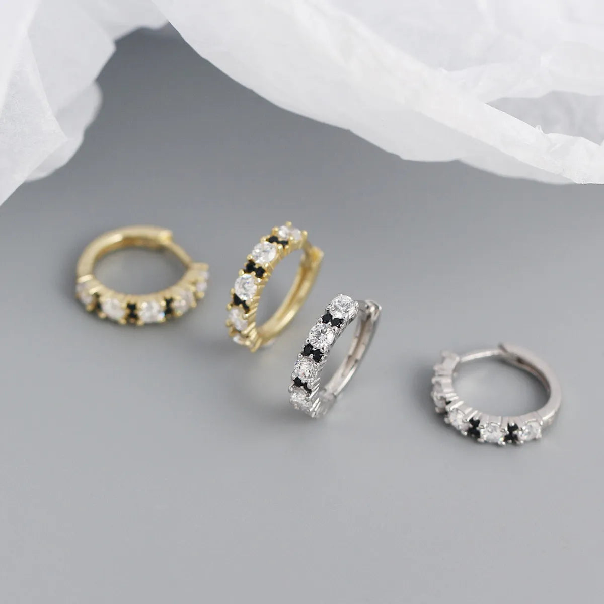 New S925 Silver Geometric Two-color Zircon Ear Ring Ear Buckle