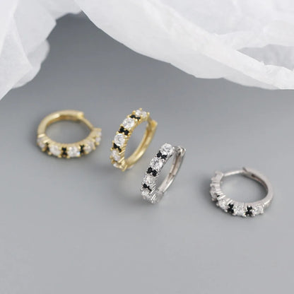 New S925 Silver Geometric Two-color Zircon Ear Ring Ear Buckle