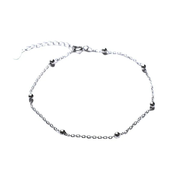New S925 Sterling Silver Beads Cross Chain Anklet Korea  Temperament Simple Foot Ornaments Personalized Jewelry