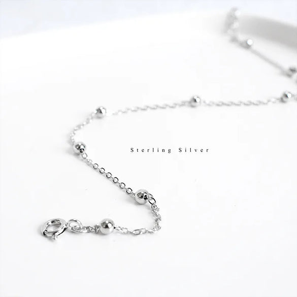 New S925 Sterling Silver Beads Cross Chain Anklet Korea  Temperament Simple Foot Ornaments Personalized Jewelry
