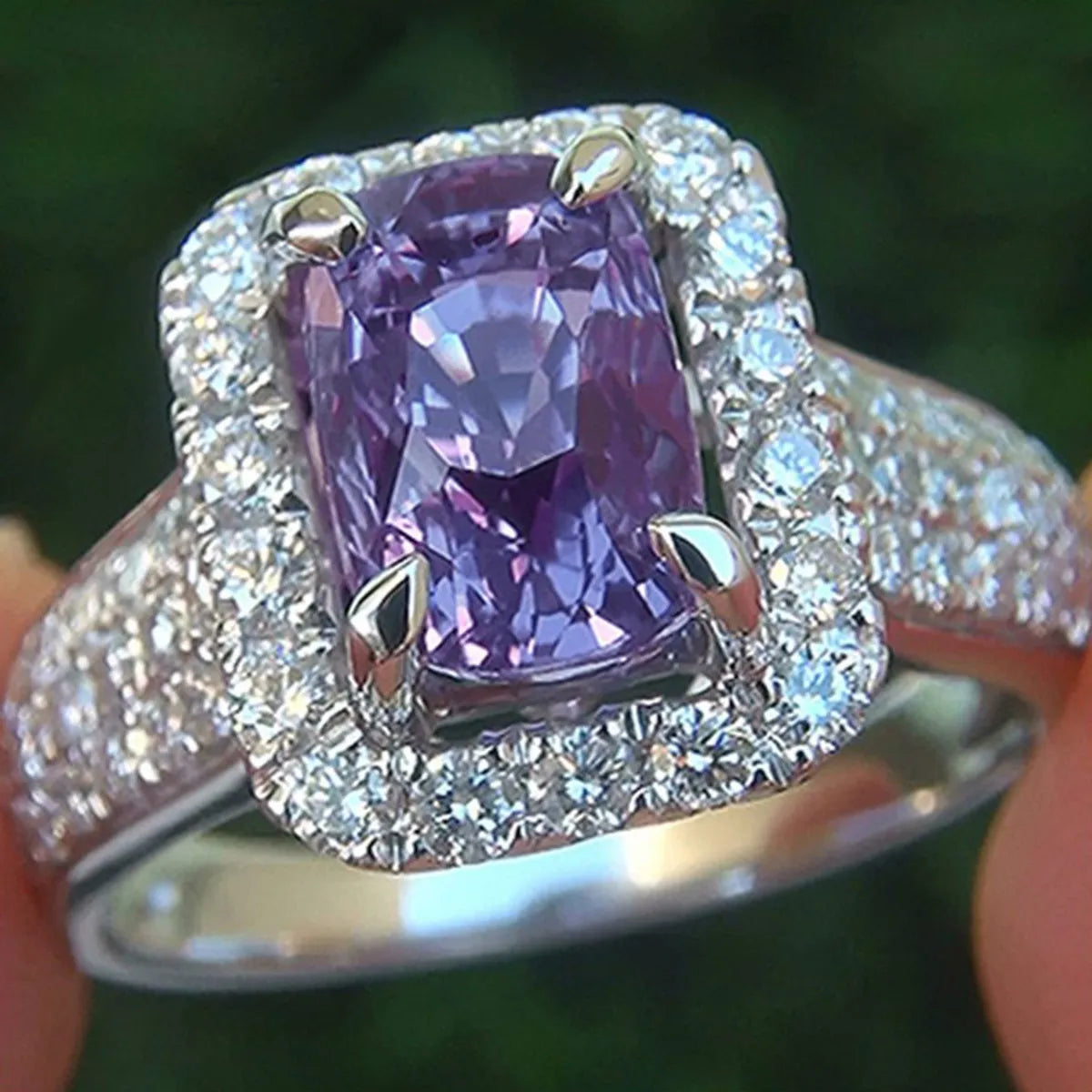 New Simple Fashion Square Copper Inlaid Purple Zircon Ring Wholesale