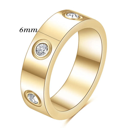 New Simple Inlaid Round Zirconium Three-Color Titanium Steel Ring