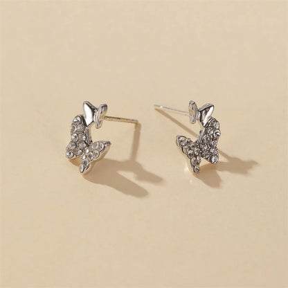 New Simple Rhinestone Earrings Butterfly Earrings Ladies Two Butterfly Earrings Ear Clip Wholesale Nihaojewelry