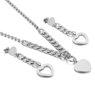 New Simple Stainless Steel Heart-shaped Earrings Necklace Set Wholesale Gooddiy