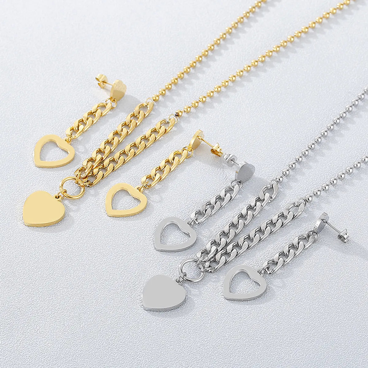 New Simple Stainless Steel Heart-shaped Earrings Necklace Set Wholesale Gooddiy