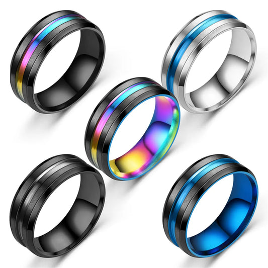 New Simple Titanium Steel Beveled Edge Slotted Color Ring Wholesale Gooddiy